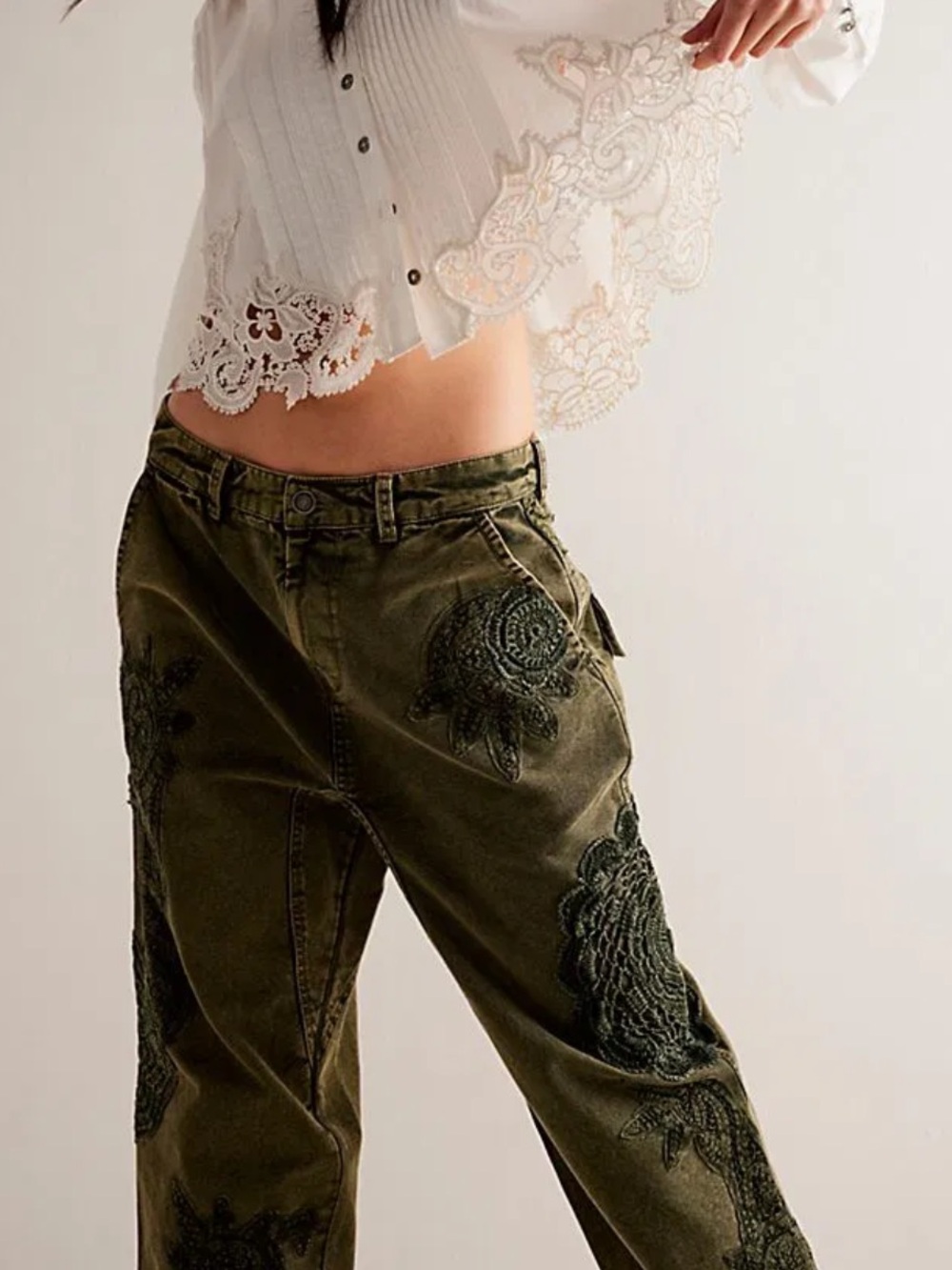 Free People Fated Lands Harem Pants - Olive Green - Size: XS